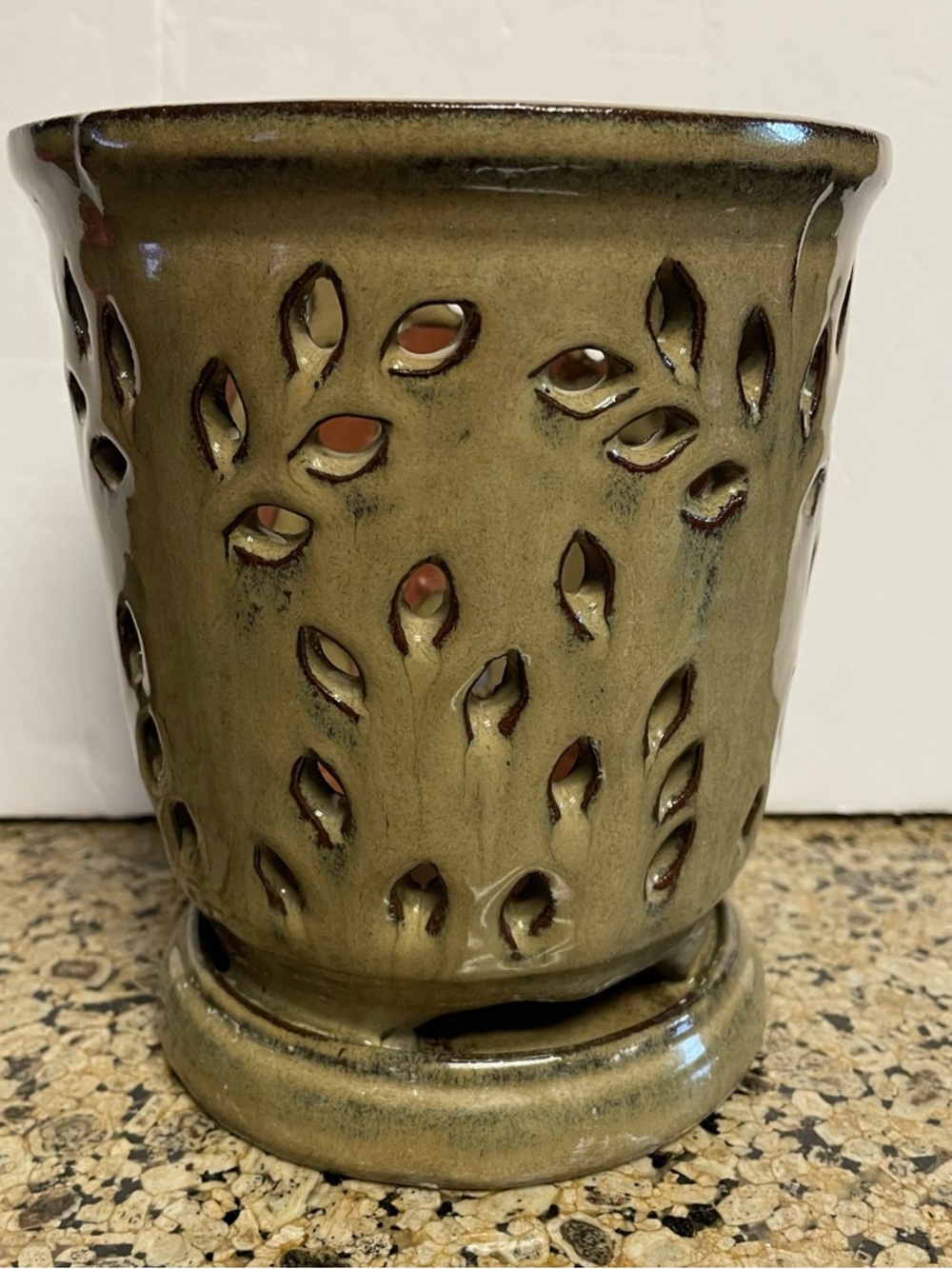 6"" Olive green Ceramic Hex Orchid Pot